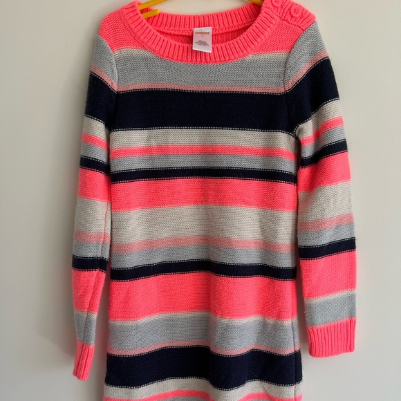 Gymboree Girls Sweater Dress Long Sleeve Striped Navy Pink Gray Sz 8 - Picture 2 of 7